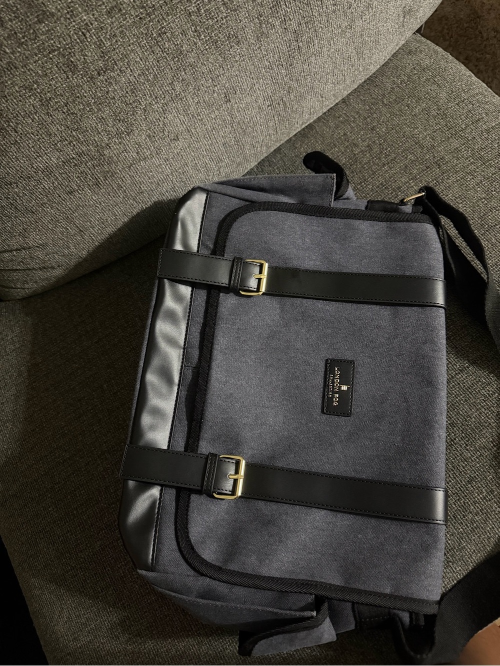 London Fog Gray Messenger Bag with Black Trim